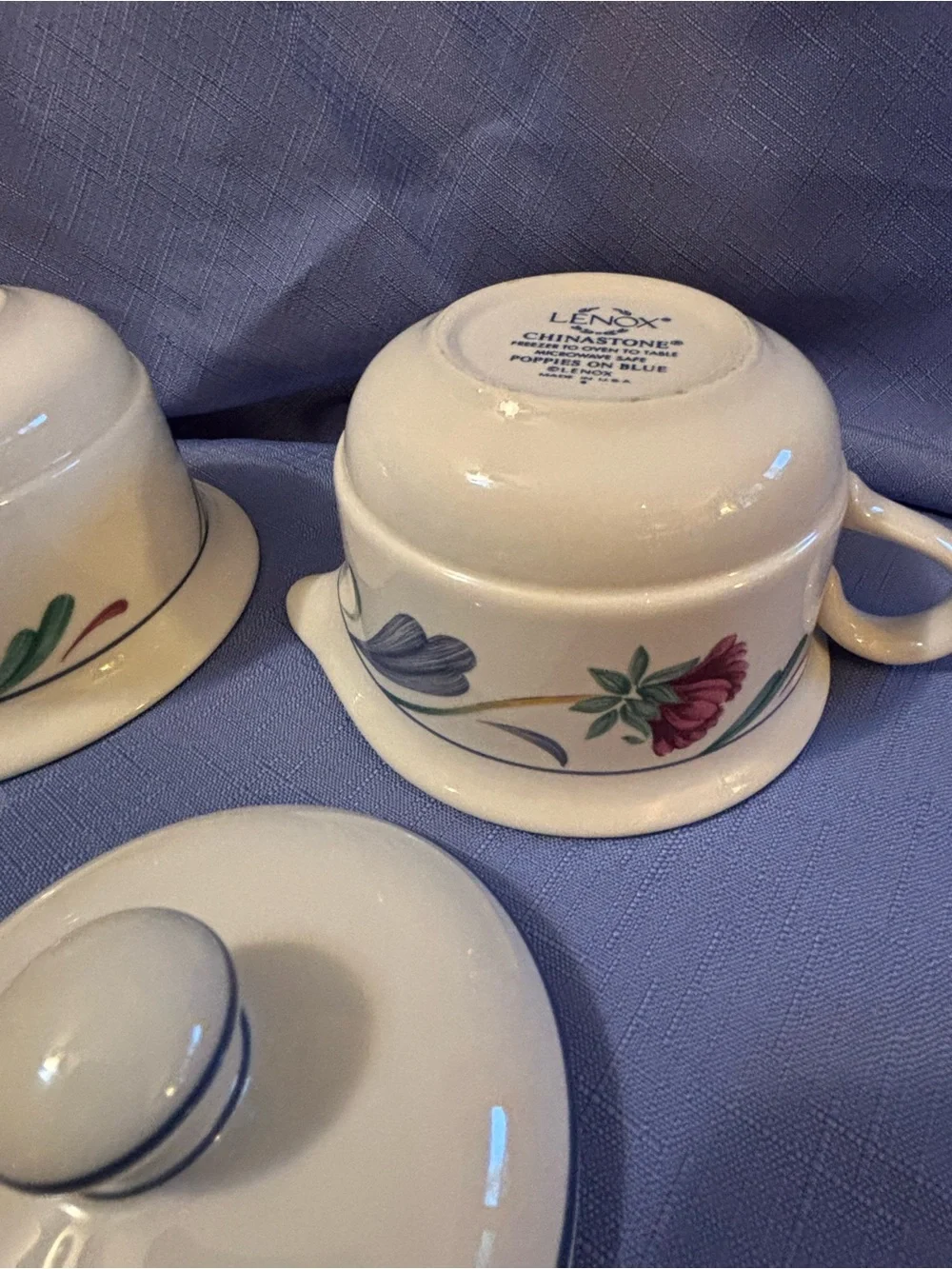 Lenox Poppies On Blue Creamer and Sugar Bowl Set